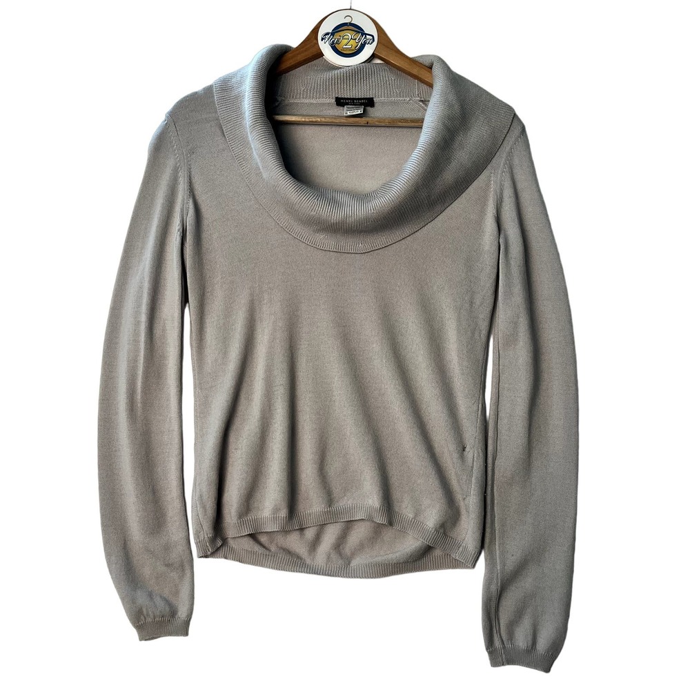 Henri Bendel Blue Grey Cowl Neck Wool Sweater